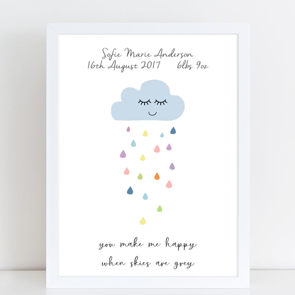 You Make Me Happy When Skies Are Grey Personalised Print/Kids Room Decor