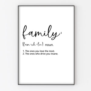 Personalised Family Print Customised Definition Wall Decor