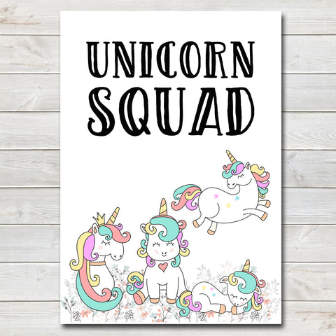 Unicorn Squad Colourful / Floral Nursery, Kids Bedroom Print