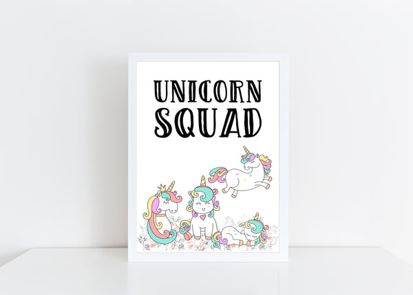Unicorn Squad Colourful / Floral Nursery, Kids Bedroom Print