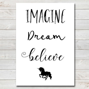 Imagine, Dream, Believe Quote, Kids Bedroom Print / Nursery Decor