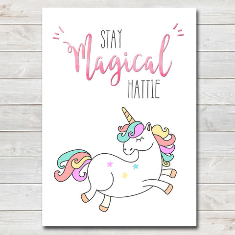 Stay Magical Kids Unicorn Bedroom Print / Personalised Nursery Decor