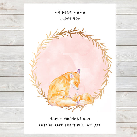 Dear Mama Cute Foxes, Mummy & Baby Print, Mother's Day Gift