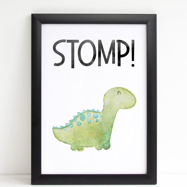 Dinosaur Stomp! Print, Cute Bedroom Print for Kids, Fun Gift