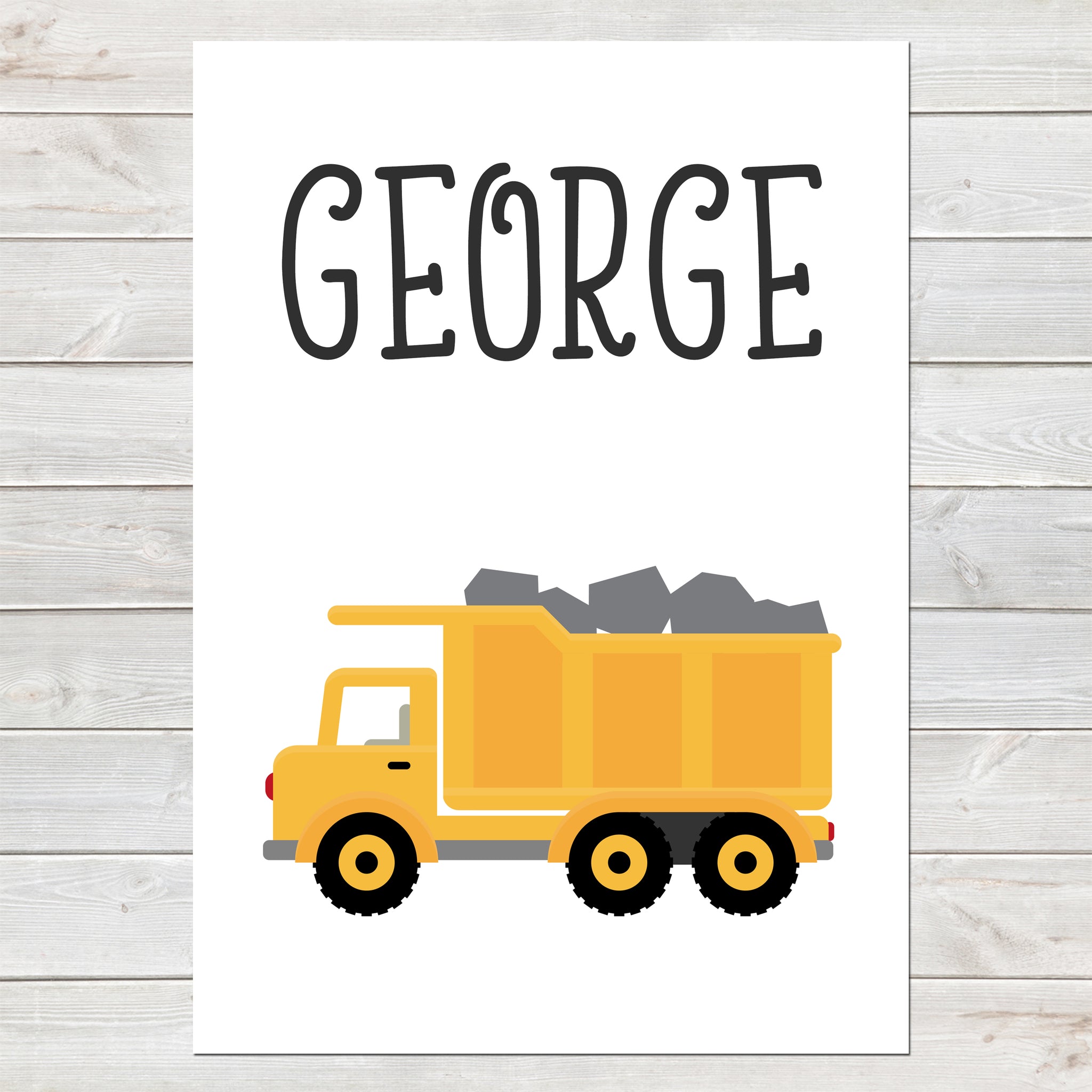 Truck, Personalised Construction Print, Kids Name Bedroom Decor