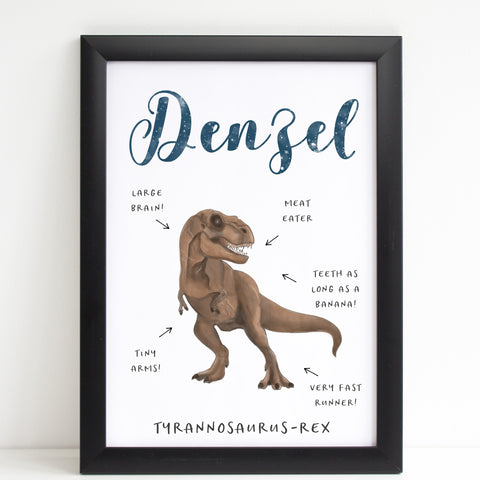 Dinosaur Name Print, Fun Informative Bedroom Print for Kids, Personalised Gift