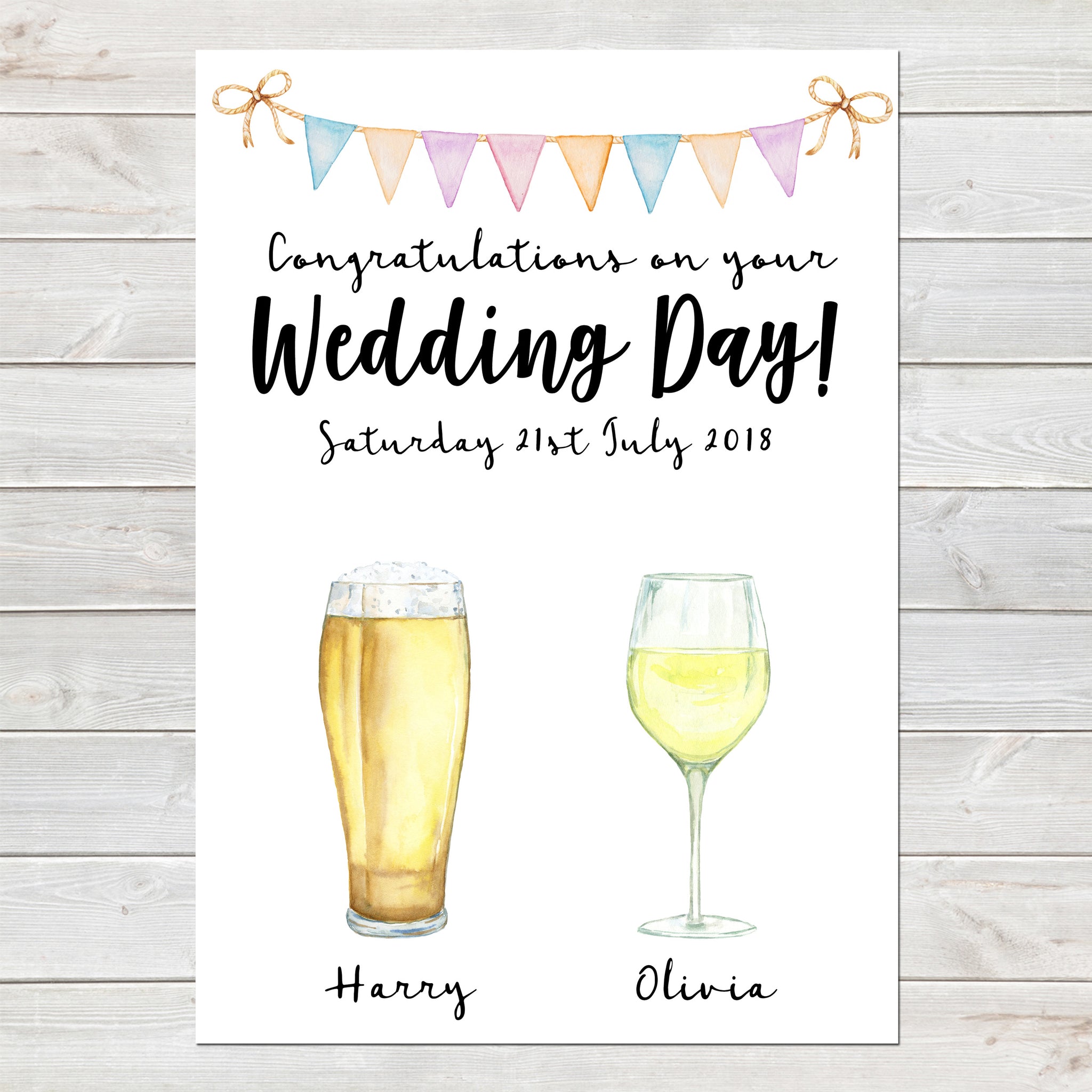 Drinks Personalised Print, Unique Wedding Day Gift
