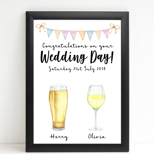 Drinks Personalised Print, Unique Wedding Day Gift