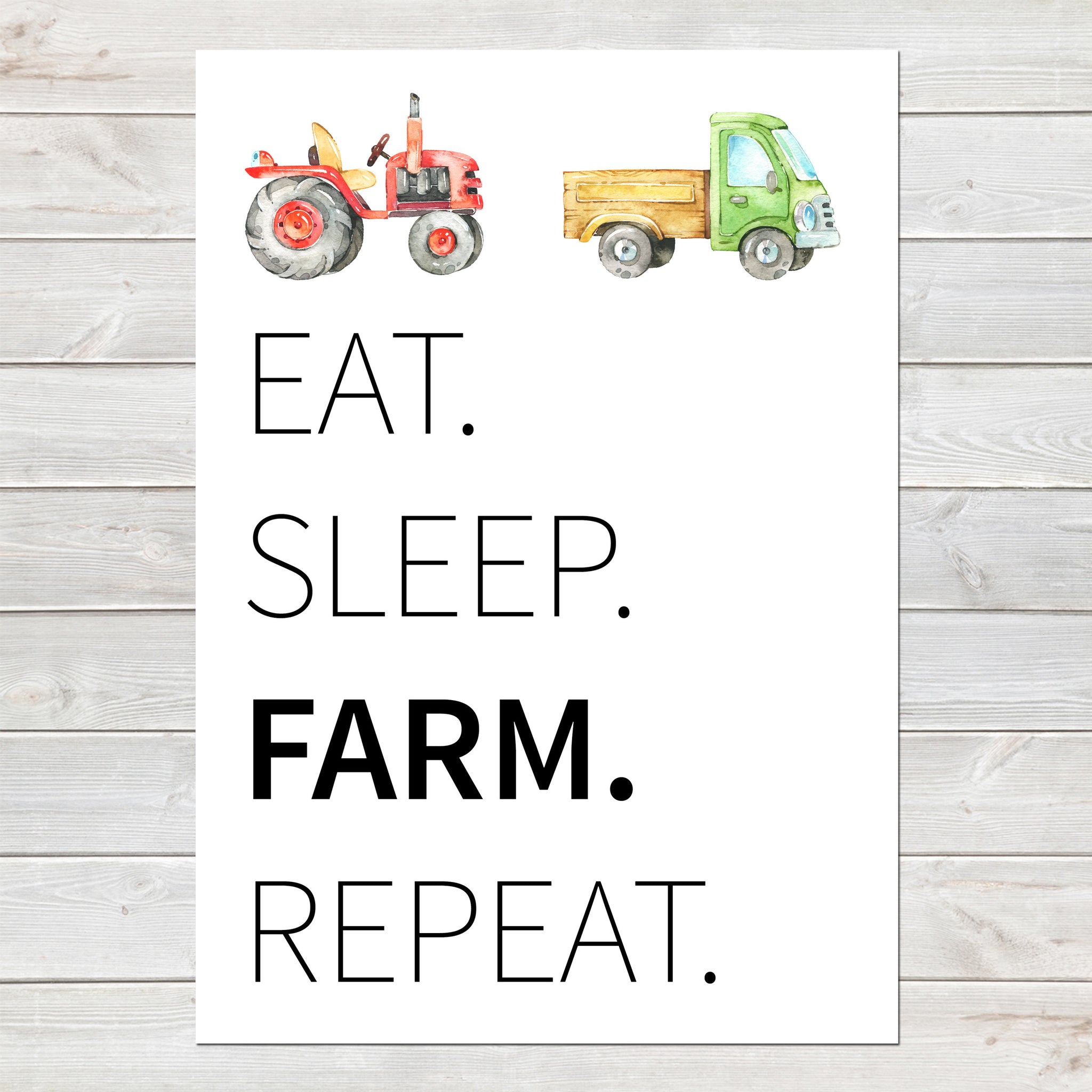 Tractor Bedroom Print, Eat Sleep Repeat/Personalised Farm Decor