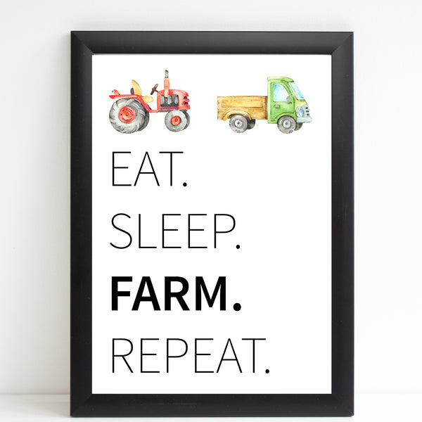 Tractor Bedroom Print, Eat Sleep Repeat/Personalised Farm Decor