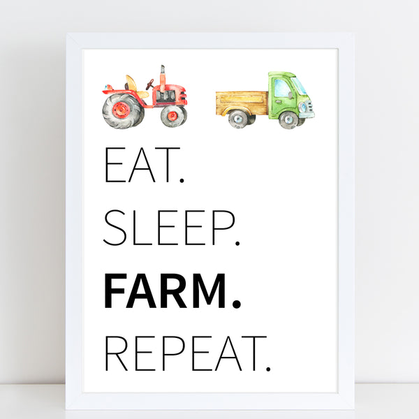 Tractor Bedroom Print, Eat Sleep Repeat/Personalised Farm Decor