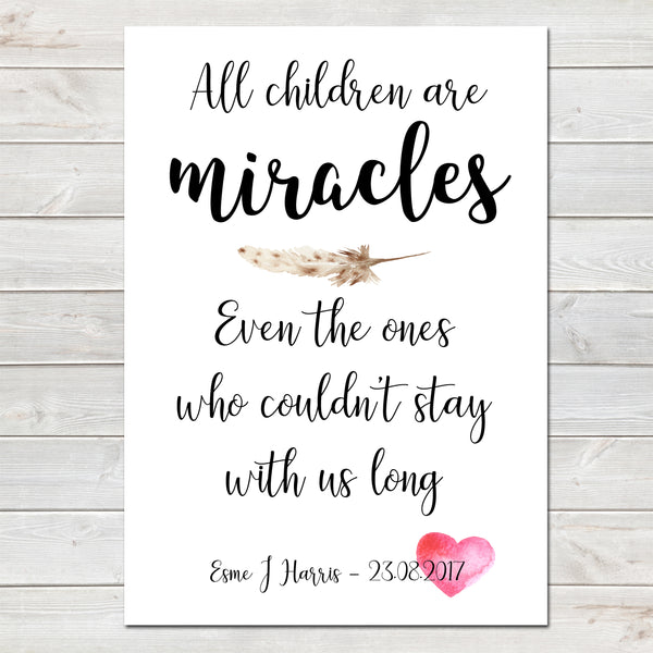 All Children Are Miracles, Baby Loss Remembrance Personalised Print