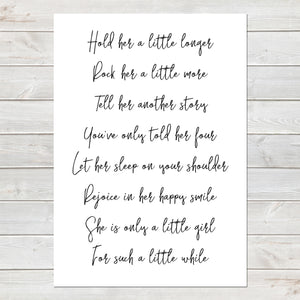 Hold Her Longer Poem for Baby Girl, Newborn Nursery Gift, New Baby Print
