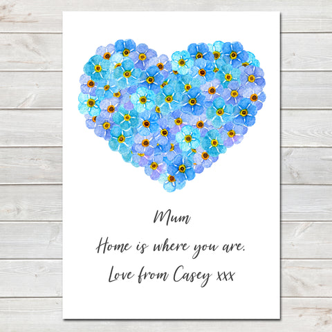Mothers Day Print Floral Heart Personalised Poster Gift