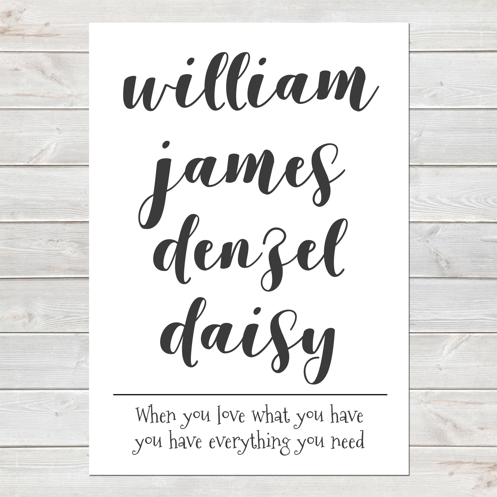 Personalised Kids Names List Children and Quote Print