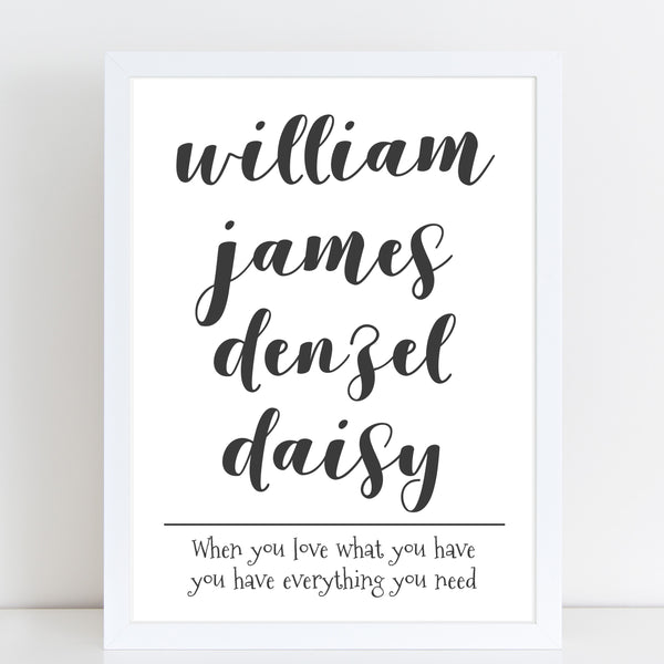 Personalised Kids Names List Children and Quote Print