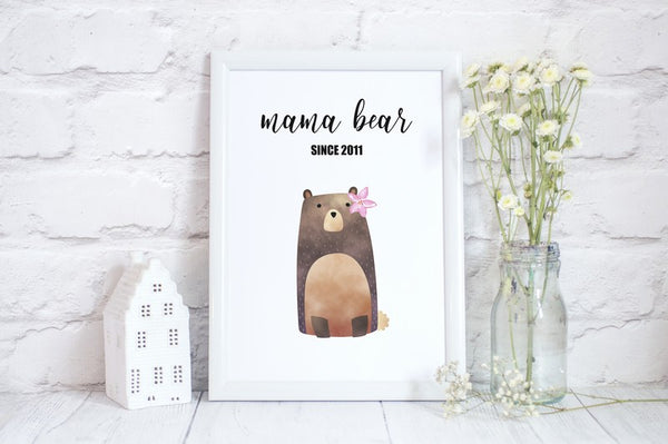 Mothers Day Print 'Mama Bear' Personalised Poster Gift for Mum