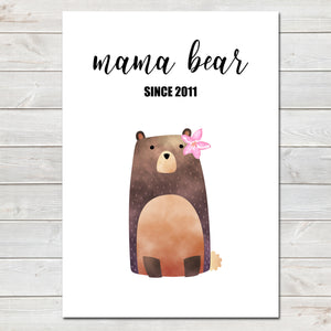 Mothers Day Print 'Mama Bear' Personalised Poster Gift for Mum