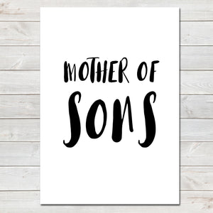 Mothers Day Print 'Mother of Sons' Personalised Poster Gift for Mum