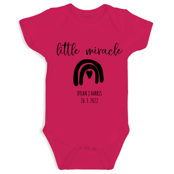 Little Miracle, Personalised Short Sleeve Baby Bodysuit, Hot Pink Vest