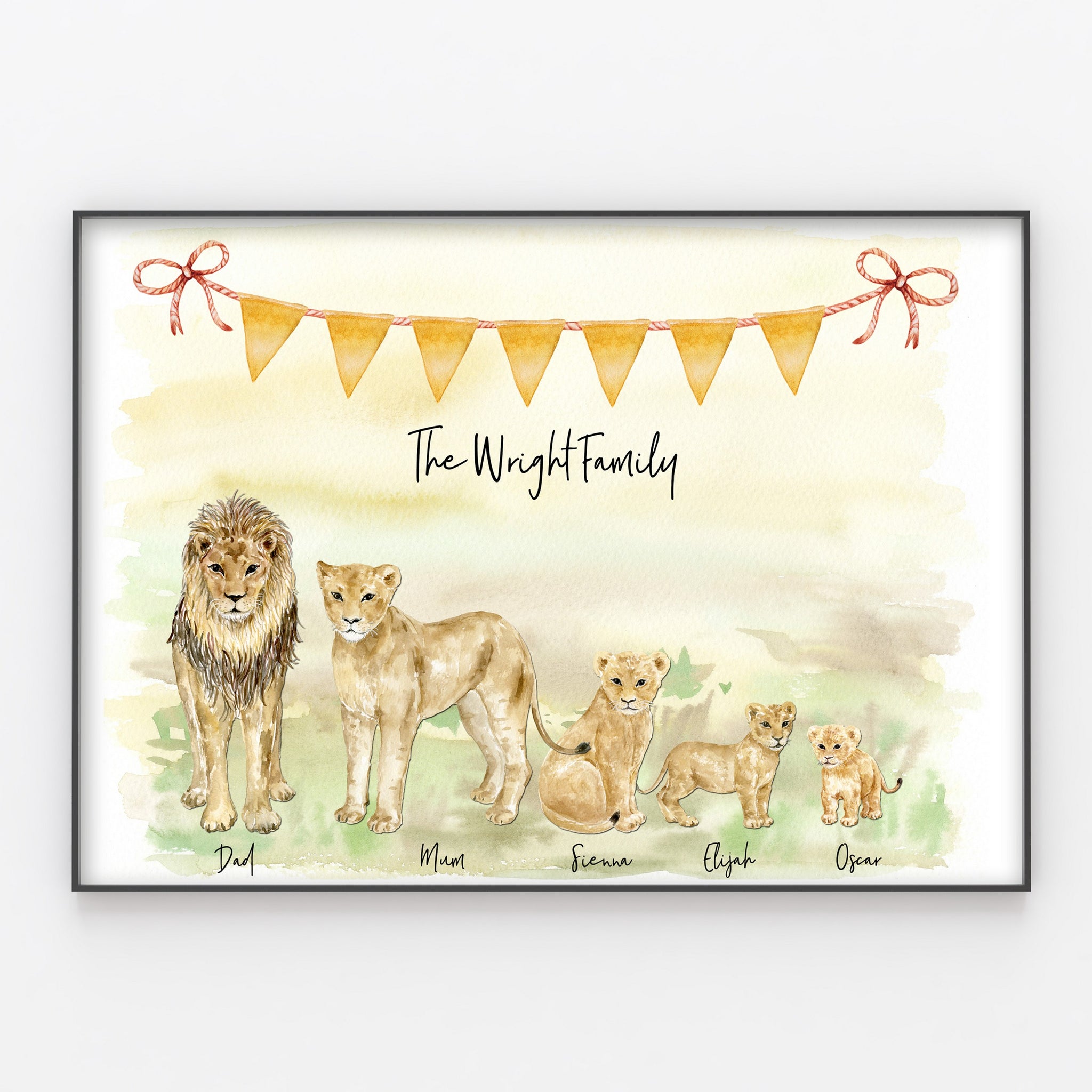Lion Family Print, Wall Art Gift for Home, Personalised