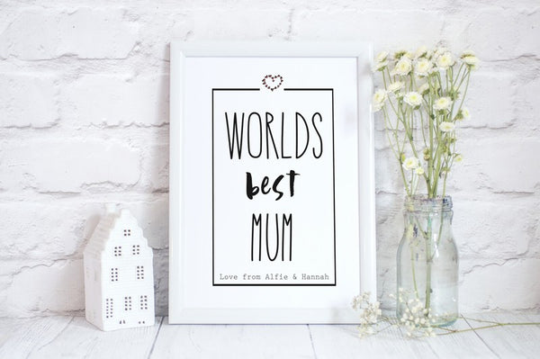 Mothers Day Print 'Worlds Best Mum' Fun Personalised Poster Gift for Her