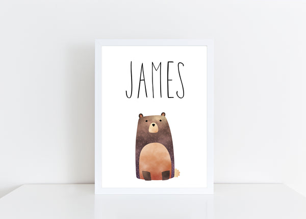 Brown Bear Children's Poster, Personalised White Nursery Print