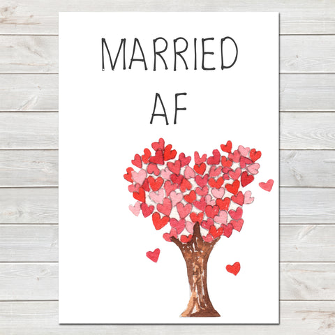 Wedding Party Married AF (As F***) Funny Tree of Hearts Poster / Photo Prop / Sign