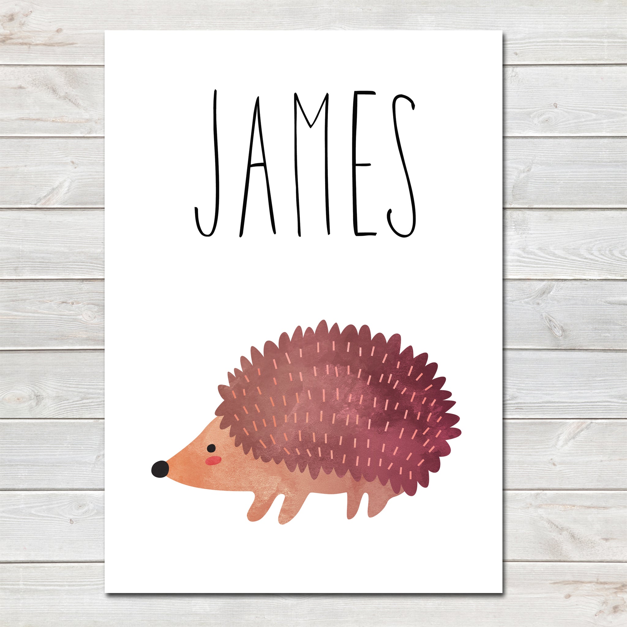 Hedgehog Children's Poster, Personalised White Nursery Print