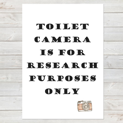 Toilet Camera Joke, Funny Home Gift, Bathroom Print/Poster