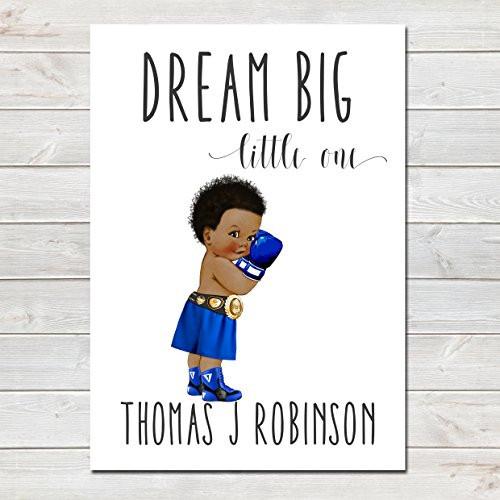 Dream Big Little One Personalised Poster Little Boy Boxer Afro