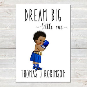 Dream Big Little One Personalised Poster Little Boy Boxer Afro