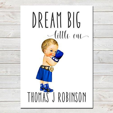 Dream Big Little One Personalised Poster Little Boy Boxer Blonde Hair