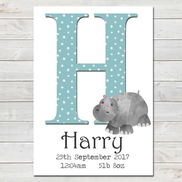Personalised Boys Initial 'A-Z' Print, Nursery Bedroom, New Baby Gift
