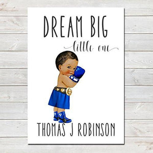 Dream Big Little One Personalised Poster Little Boy Boxer Brown Skin