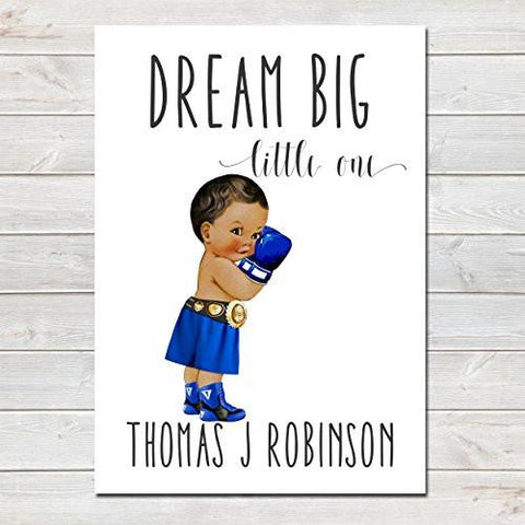 Dream Big Little One Personalised Poster Little Boy Boxer Brown Skin