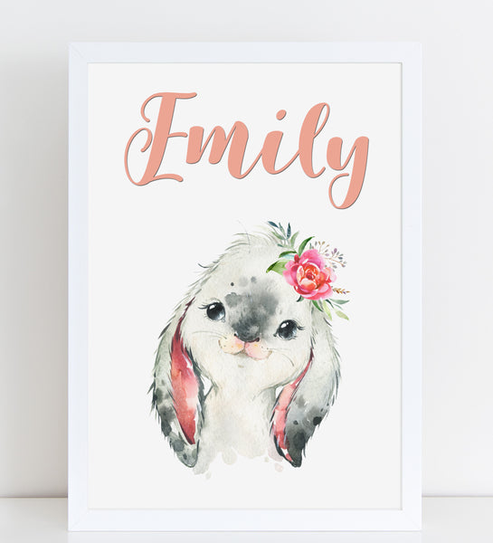 Baby Bunny Print, Cute Personalised Animal Print for Kids