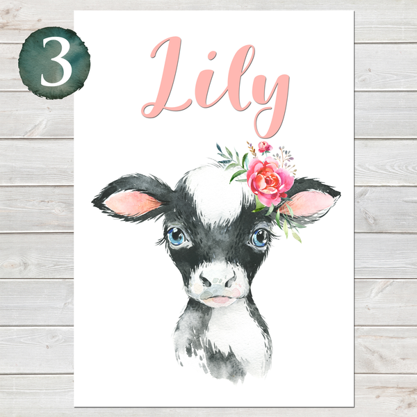 Baby Cow Print, Cute Personalised Animal Print for Kids