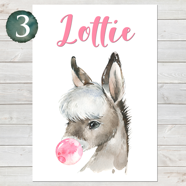 Baby Donkey Print, Cute Personalised Animal Print for Kids