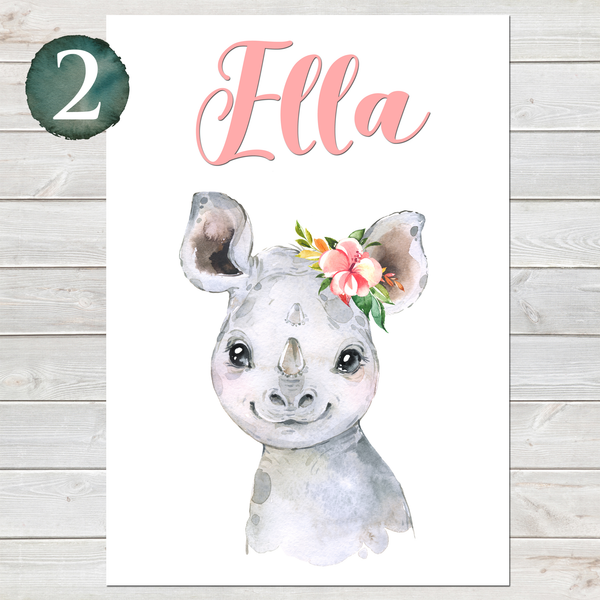 Baby Rhino Print, Cute Personalised Animal Print for Kids