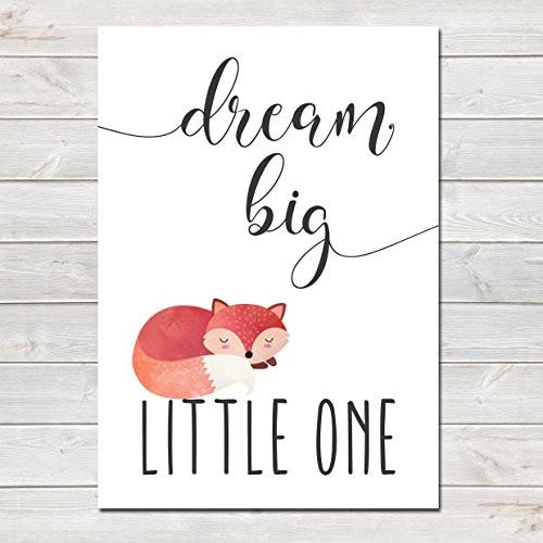 Dream Big Little One Children's Poster Sleeping Fox Nursery Print