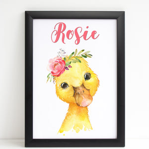 Baby Duckling Print, Cute Personalised Animal Print for Kids