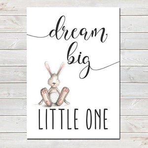Dream Big Little One Children's Poster Grey Bunny Nursery Print