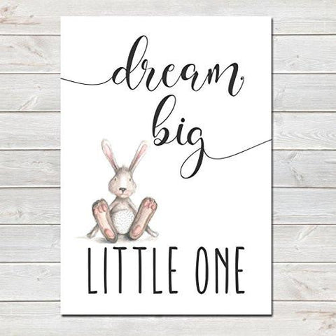 Dream Big Little One Children's Poster Grey Bunny Nursery Print