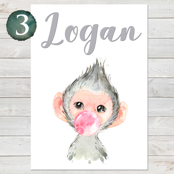 Baby Grey Monkey Print, Cute Personalised Animal Print for Kids