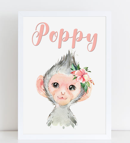 Baby Grey Monkey Print, Cute Personalised Animal Print for Kids