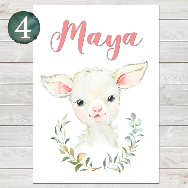 Baby Lamb Print, Cute Personalised Animal Print for Kids