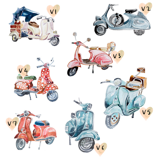 Moped Family Print, Wall Art Gift for Home, Personalised