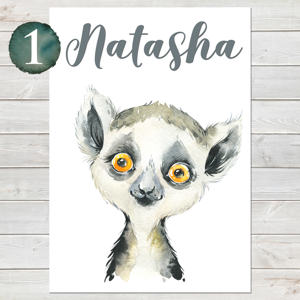 Baby Lemur Print, Cute Personalised Animal Print for Kids
