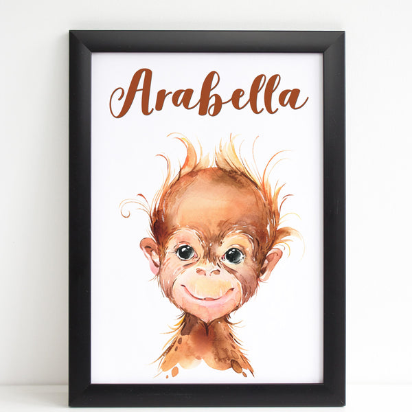 Baby Monkey Print, Cute Personalised Animal Print for Kids